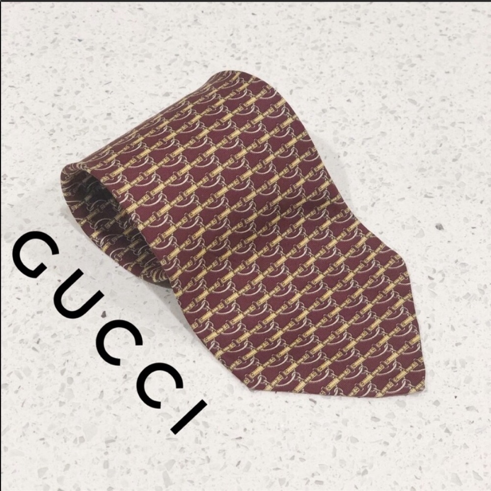 Gucci Vintage Clay Brown Chainlink Horsebit Tie